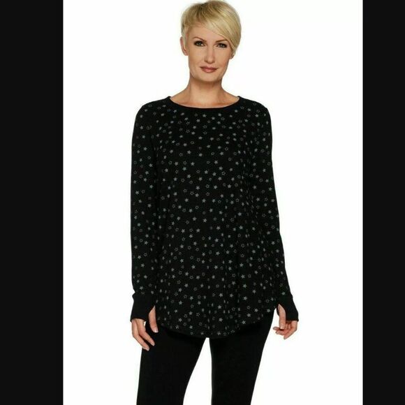 NWT AnyBody Cozy Knit Waffle Swing Top in Black Star | Size S - Picture 1 of 9